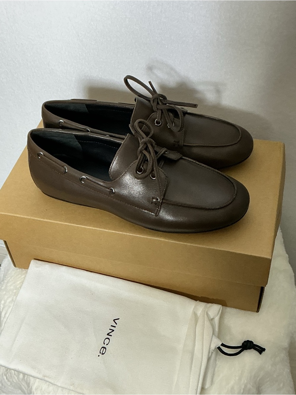 Vince Brown Leather Lace-Up Loafers / Boat Shoes - Size 7